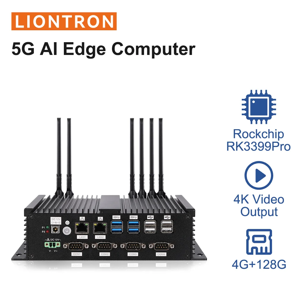 Liontron RK3399Pro Portable Dual Lan Wall Mounted 5G internet Wifi Edge Computing Industrial Mini PC RS232 RS485