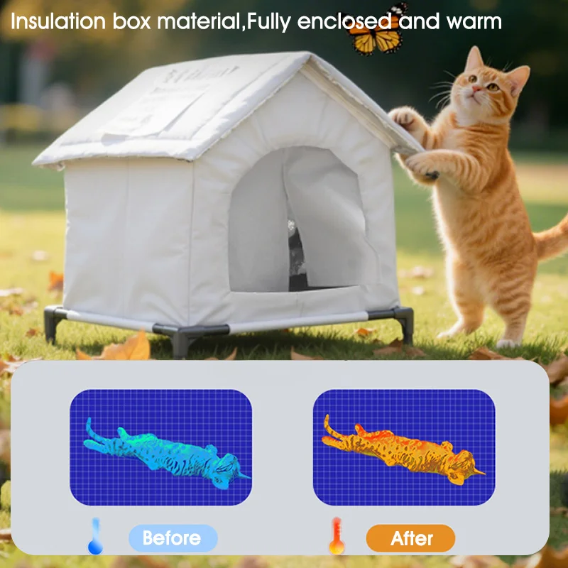 Cabine extérieure robuste pour chat, abri chaud d'hiver avec Base étanche surélevée, Protection toutes saisons pour chats communautaires