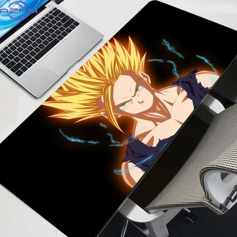 Anime Golden Hair Warrior Mouse Pad, Rubber Anti-slip Gaming Mouse Pad, Black Background Lightning Effect Comic Print Desk Mat w