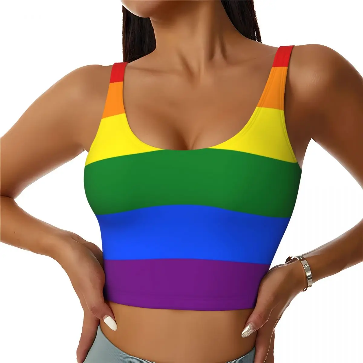 Custom Gay Pride LGBT Rainbow Flag Workout Crop Tank Tops Women's Seamless LGBTQ Lesbian Running Yoga Sports Bras