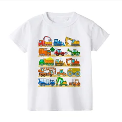 Summer Construction Machines Print Baby Boys Clothes Tractor Kids Tshirt Natural Work Zone Children Tshirt