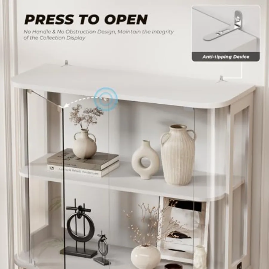 Rounded display cabinet for retail use, tempered glass door with LED lights, white finish, energy-efficient illumination and mo view 5