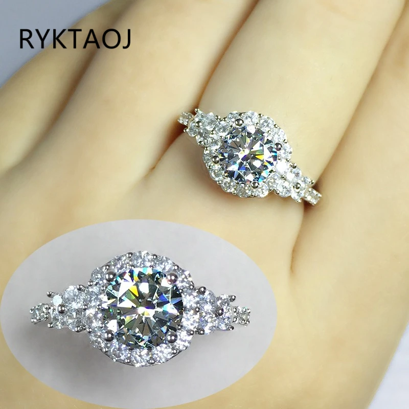 925 Sterling Silver Round Cubic Zirconia Halo Ring for Women Double Halo CZ Ring Split Shank Wedding Promise Fine Jewelry Gift