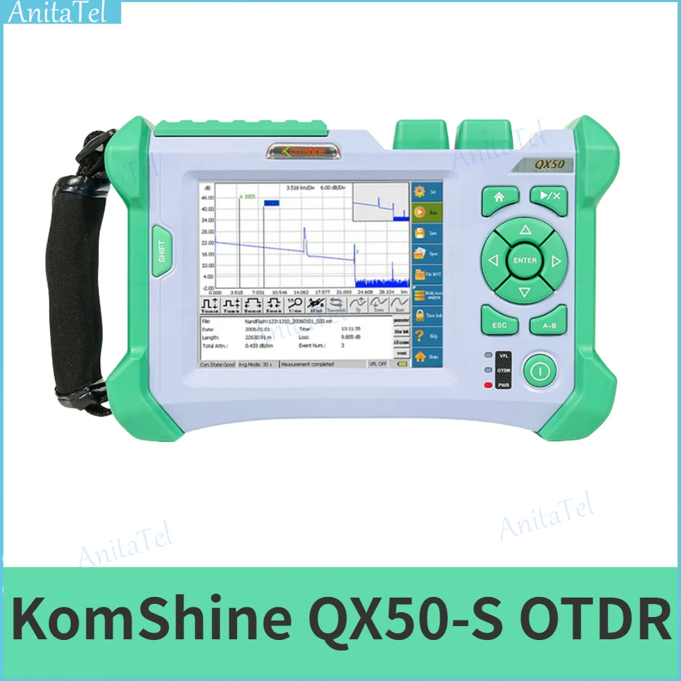 

KomShine QX50 OTDR built-in VFL Touch Screen SM Optic OTDR 1310/1550 32/30dB Single-mode Fiber Optic Reflectometer Fiber Tester