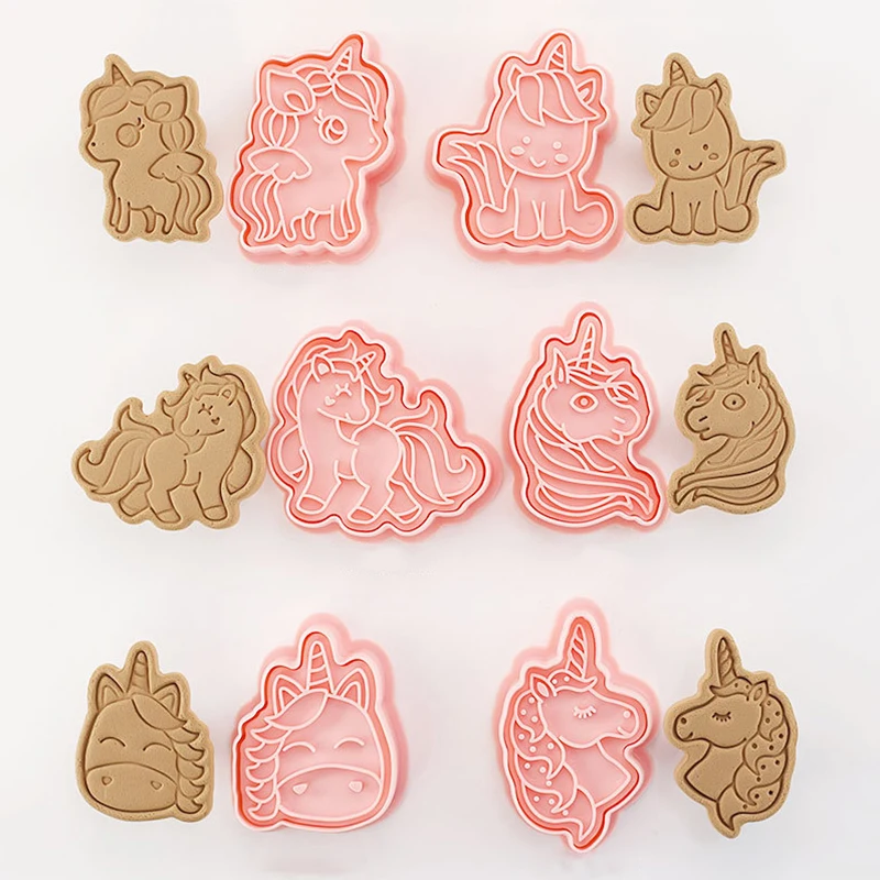 6Pcs/Set Cute Unicorn Biscuit Cutter Cartoon Compressible Biscuit Mold Kitchen Baking Utensils Pastry Party Articles