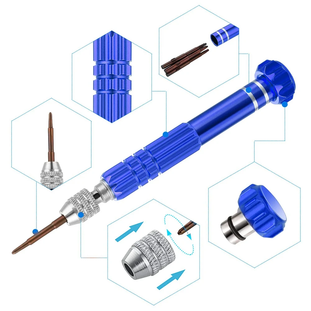 [NEW!A93G】 5-In-1 Multifunctional Screwdriver Slotted For Eyeglass, Sunglass, Watch, Computer Repair Tool Kit