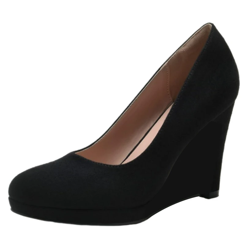 

SHOFOO Fashionable women's high heels. Black suede single shoes. About 12 cm heel height. Round toe high heels. Wedges.