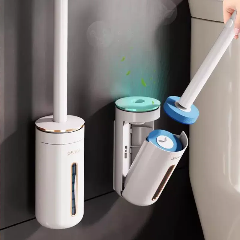 Einweg-Toilettenbürste mit Ersatzkopf Reinigungsset WC-Bürste mit Langem Griff Badezimmer WC-Zubehör Werkzeug