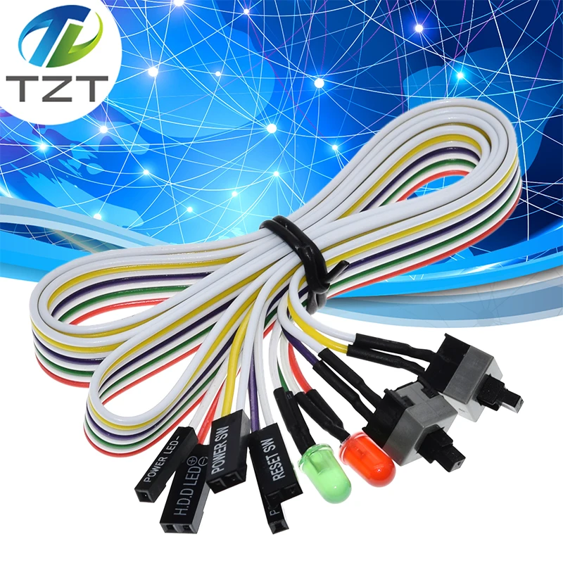 1PCS 65CM Slim PC Compute Motherboard Power Cable Original On Off Reset with LED Light PC Power Reset Switch Push Button Switch