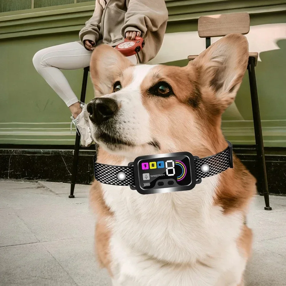 Color Screen Smart Dog Bark Collar, Bark Stopper with Beep Vibration Harmless Shock, Rechargeable Anti Barking Training Collar