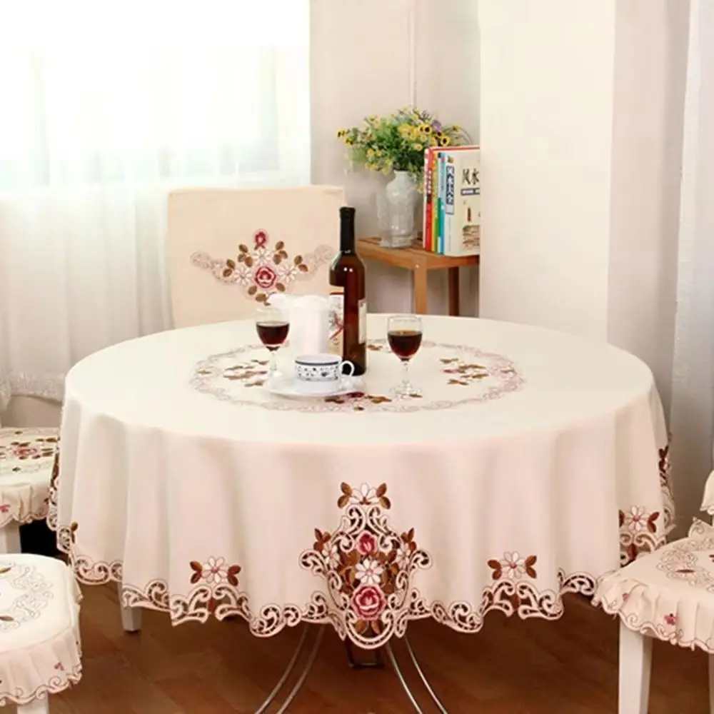 

Europe Polyester Tablecloth, Embroidered Floral, Hollow Table Cover, Rectangular, Elegant, Home Party, Wedding Decoration