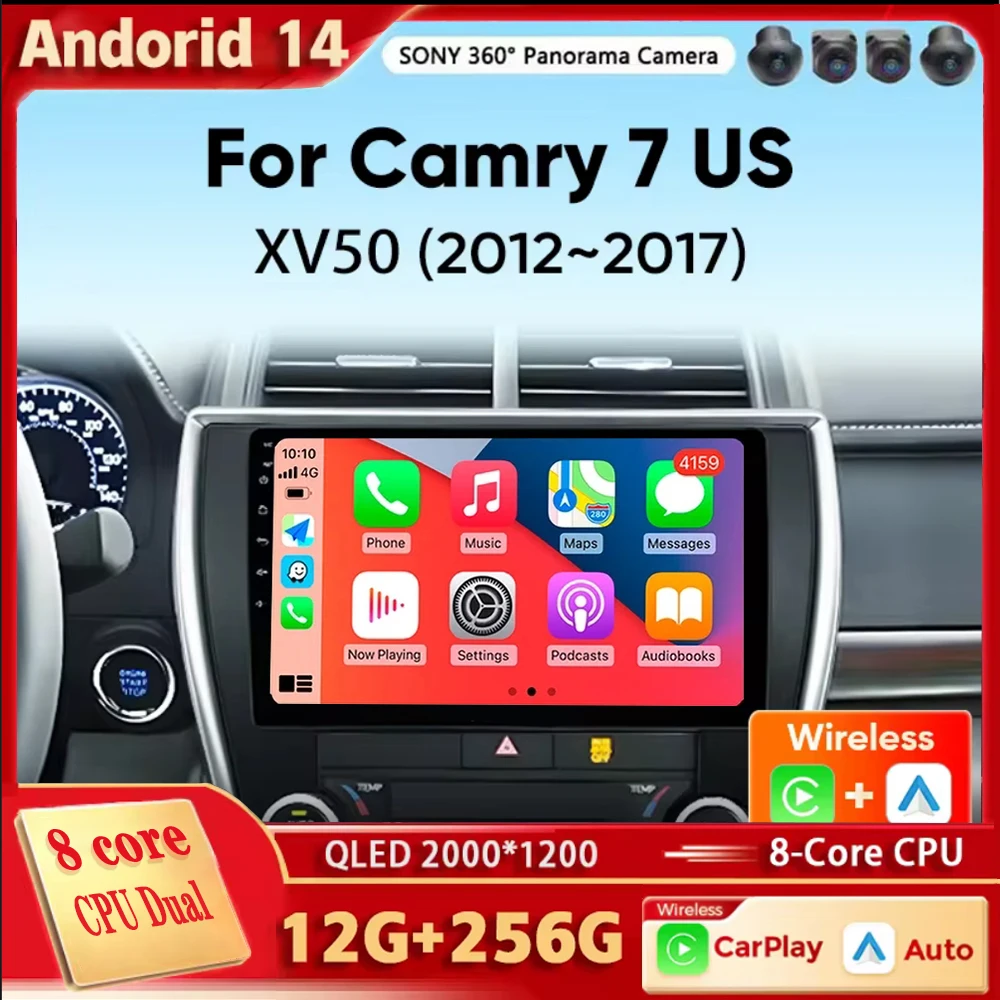 Android 14 Car Radio For Toyota Camry 7 XV 50 55 US Version 2012-2017 Car Radio Multimedia Video Player Navigation GPS 4G WIFI