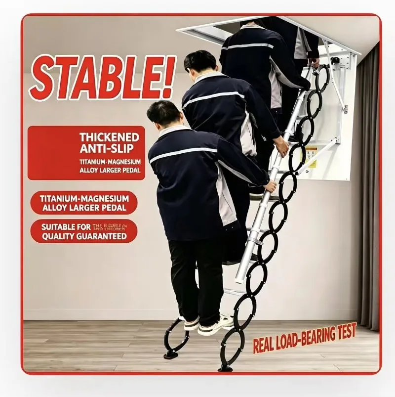 Manually Controlled Extending Attic Ladder, Ceiling Mounted Indoor Retractable Loft Stairs