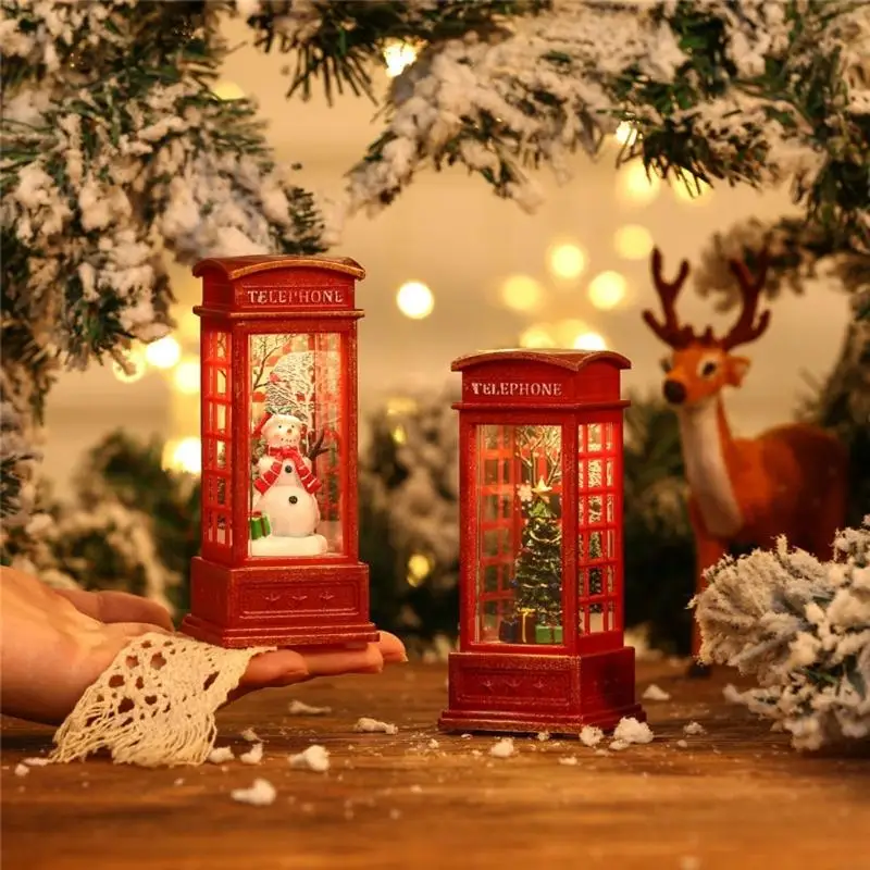 Christmas Snowflake Telephone Booth Crystals Portable Decoration Shatterproof Plastic Indoor Holiday Display