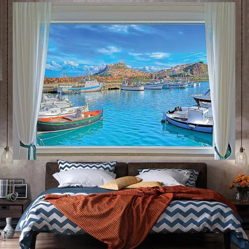 VIKAMA Ocean Beach Sunset Mountain Wave Decorative Wall Tapestry Home Art Room Decor Bedroom Living Nature Landscape Soft Cozy
