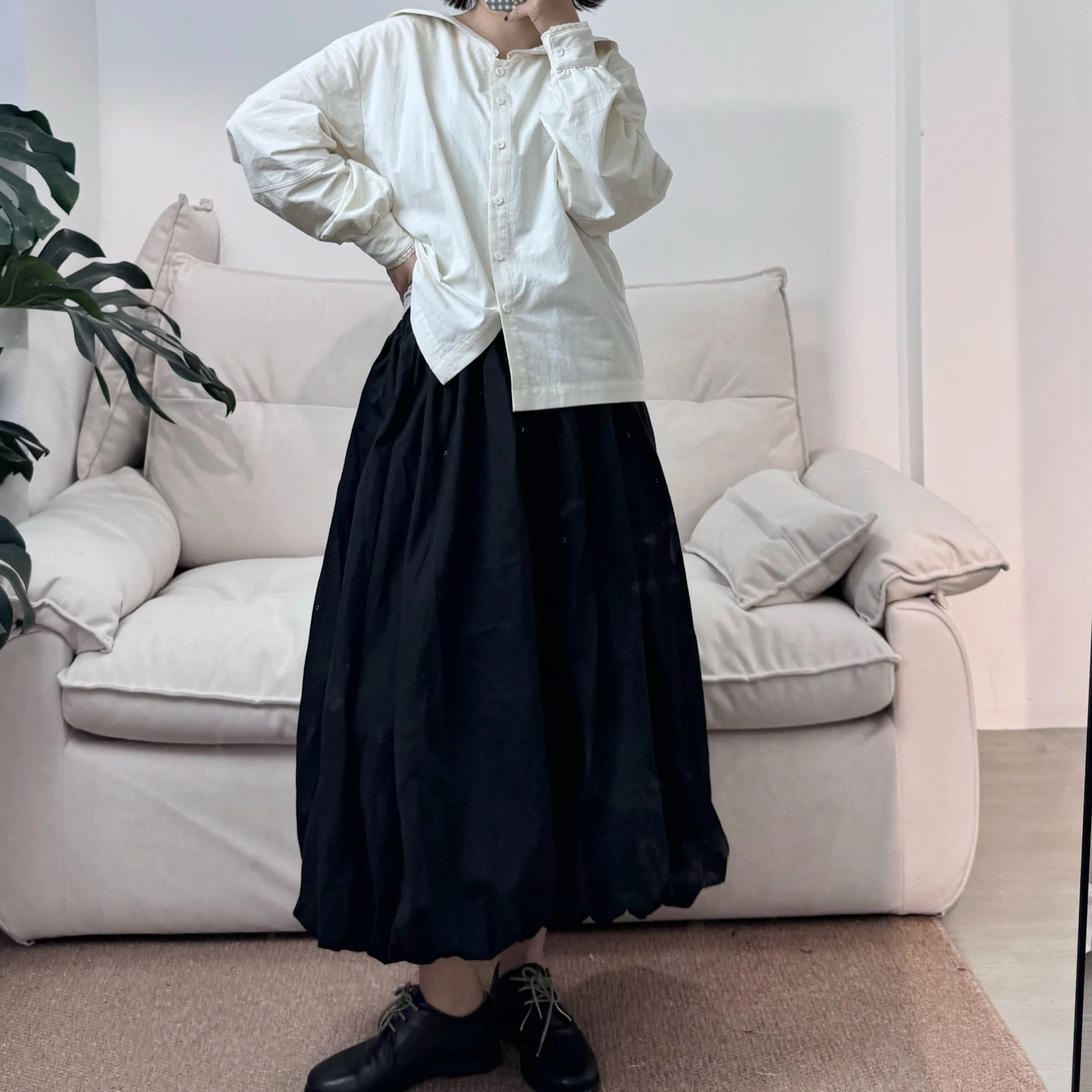 

Loose A-Line Skirt with Elastic Waisand in Dual Color Haax Fabric Full Skirt for Women High Waist Spring 2026