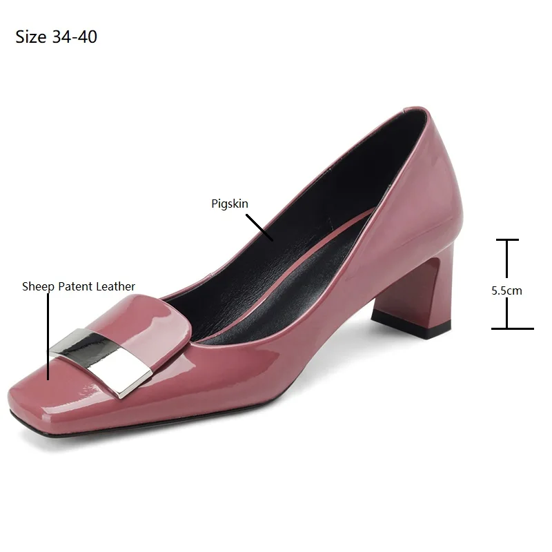 Drestrive New Arrival Women\'s Pumps Square Toe Thick Heels Cow Patent Leather 2024 Elegant Shoes Beauty Colors High Quality