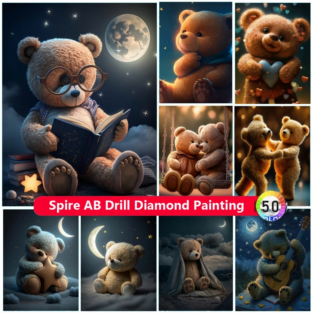 

Cute Teddy Bear Diy AB Diamond Painting Kit Embroidery Cartoon Lovely Kawaii Animal Art Cross Stitch Mosaic Home Decor Kids Gift