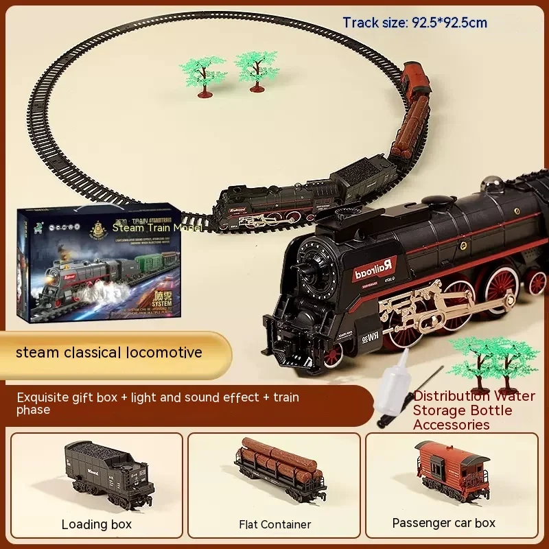 Retro Steam Train Simulation High Speed Rail Parking Lot Children's And Boys Electric Track Toys Retro Model Gift