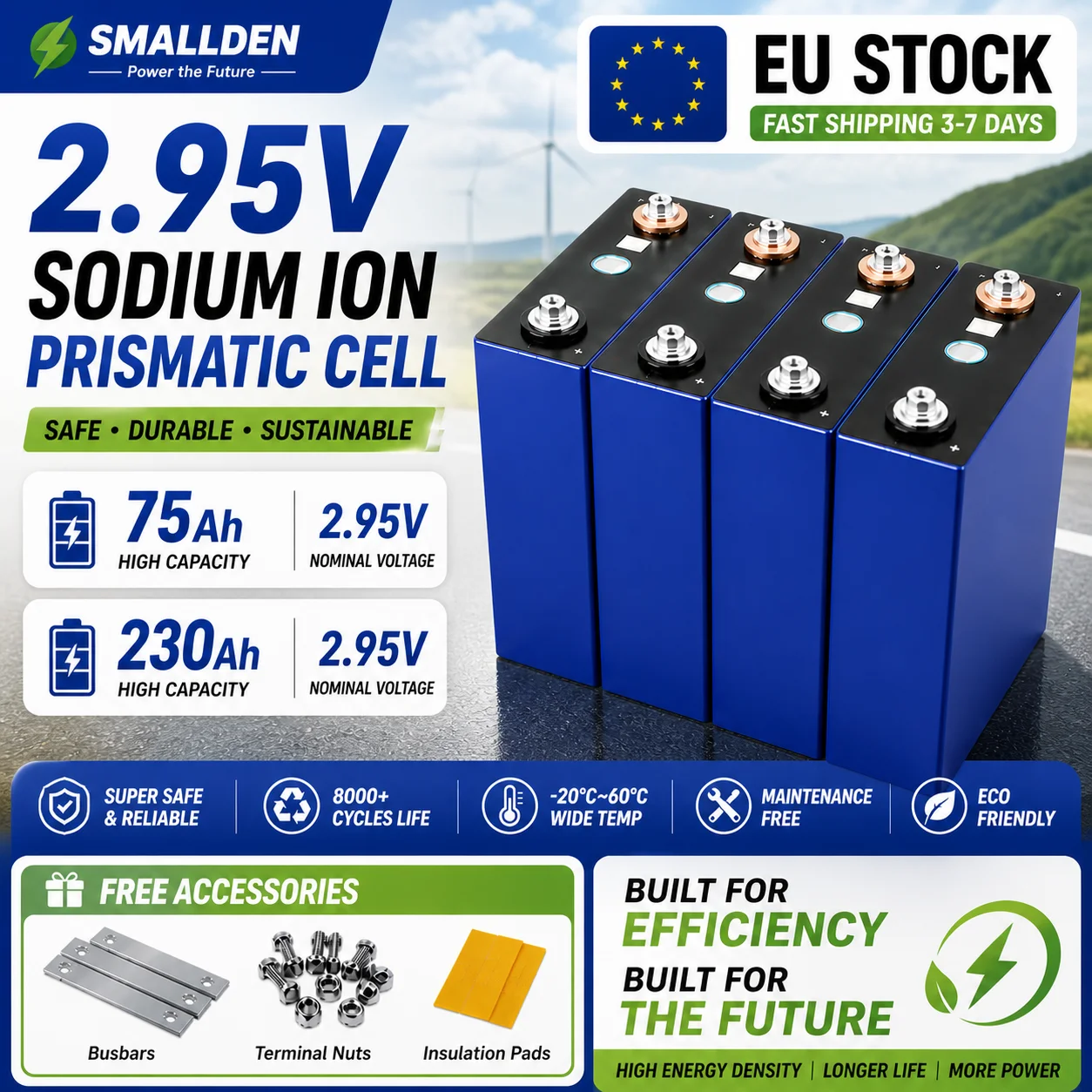 Batterie Sodium-Ion 2.95V 75Ah/230Ah Longue Durée de Vie (6000 Cycles) pour DIY 12V 24V 48V Chariot de Golf Véhicule Électrique Expédition Rapide depuis l'Entrepôt UE