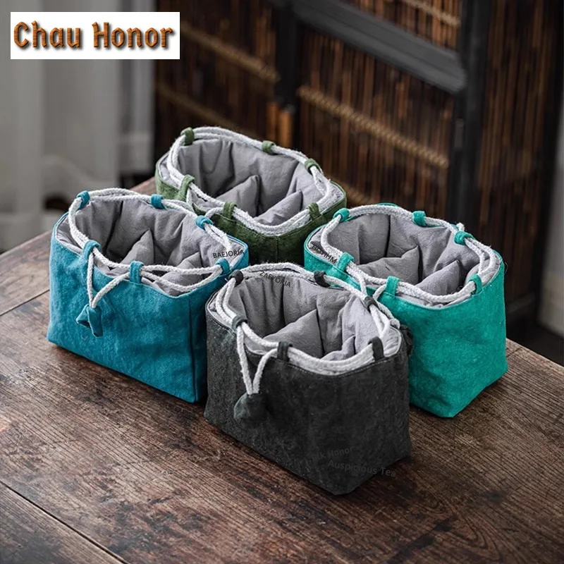 ZAEYORIA Tea Set Storage Bag Travel Thickened Cotton And Linen Teapot Fabric Master Cup Protection Anti Drop Cloth Accessories