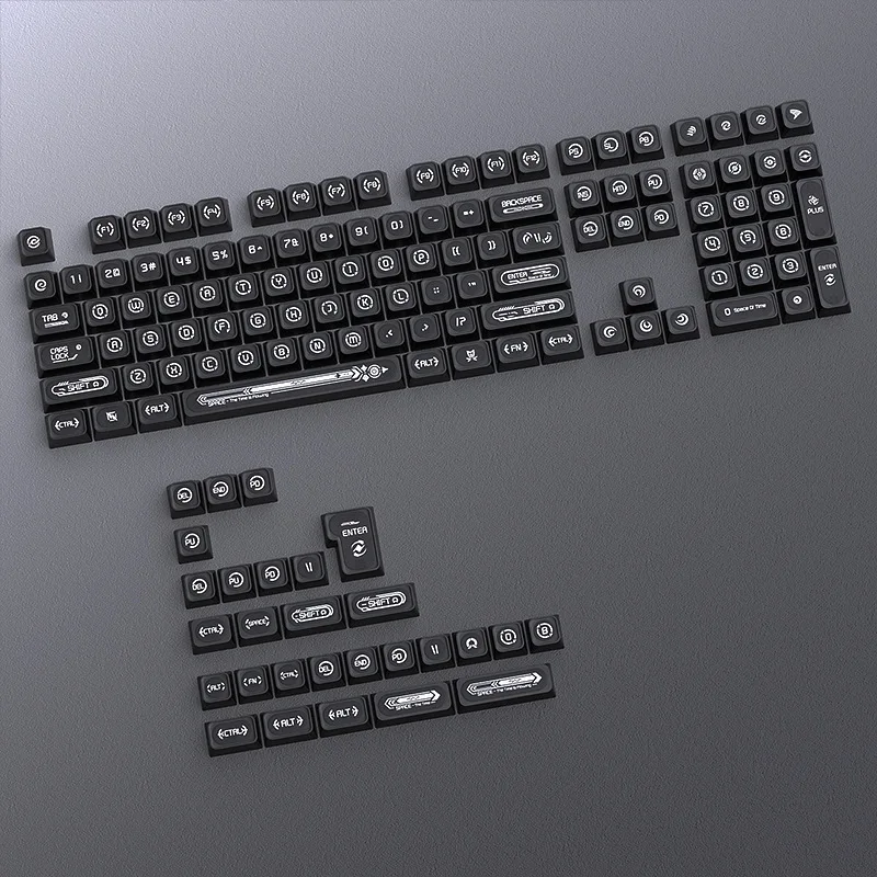 Teclas brillantes por sublimación de tinte, perfil Cherry, 136 teclas, teclas transparentes de ojo de gato negro para teclado de interruptores Cherry MX