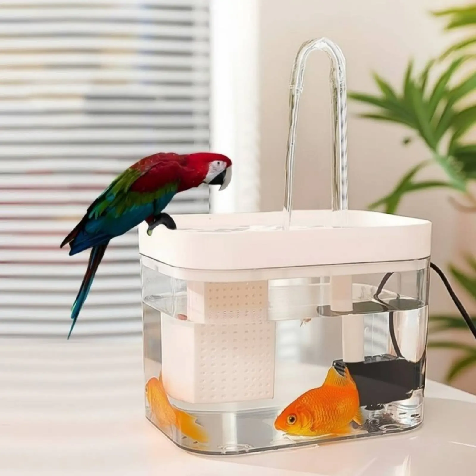 Electric Avian Bath Food-Safe Material Parrot Bathing Tub Automatic Avian Shower With Strainer Circulating Water Water Feature view 3