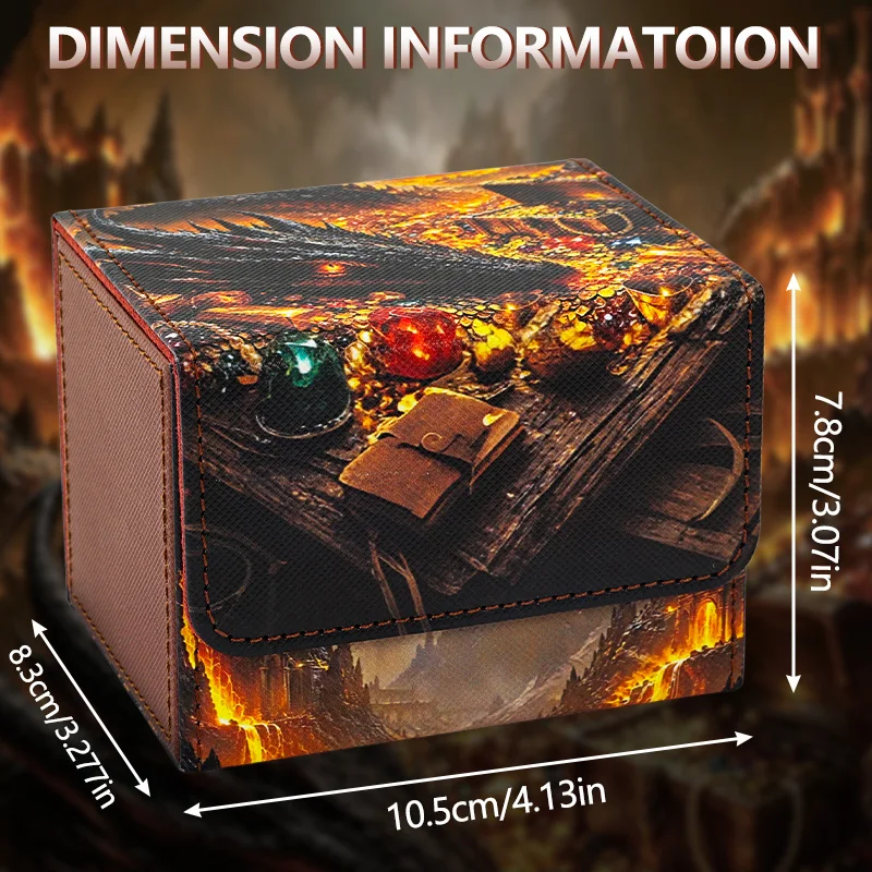 Card Deck Box for TCG Cards, Pattern Print Trading Card Storage Box Holds 120+ Sleeved Cards PU Leather Card Box Fits for CCG