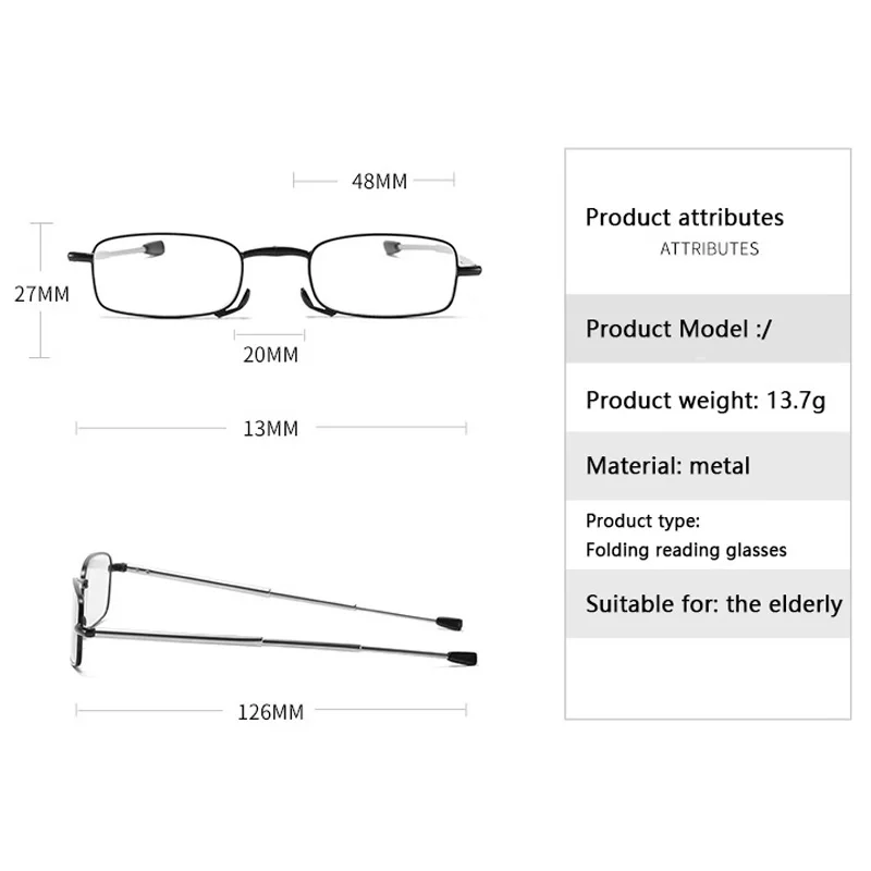 MINI Fashion  Design Blue Light Proof Reading Glasses Men Women Folding Small Glasses Frame Black Metal Glasses With Original Bo