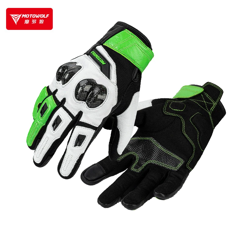 Motorcycle Gloves for Men Motorcycle Accesorios Couro Carbon Fiber Leather Gloves para Moto Durable Summer White Green Black