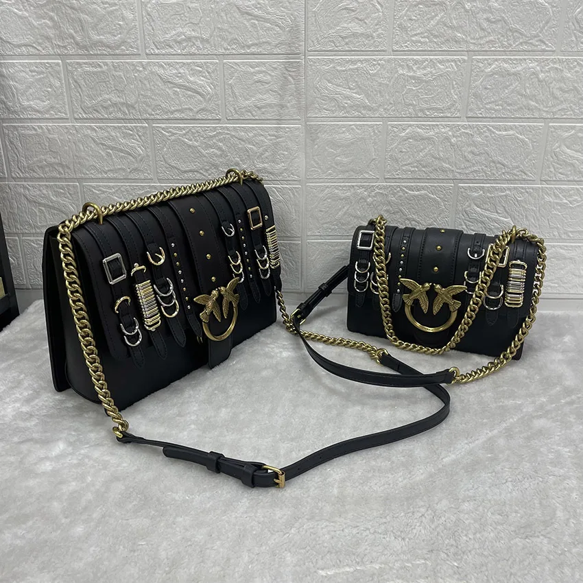 

Luxury Women's Rock Punk Style Small Square Bag - Trendy Pin Buckle Decor, Genuine Leather, Versatile Shoulder Crossbody Handbag