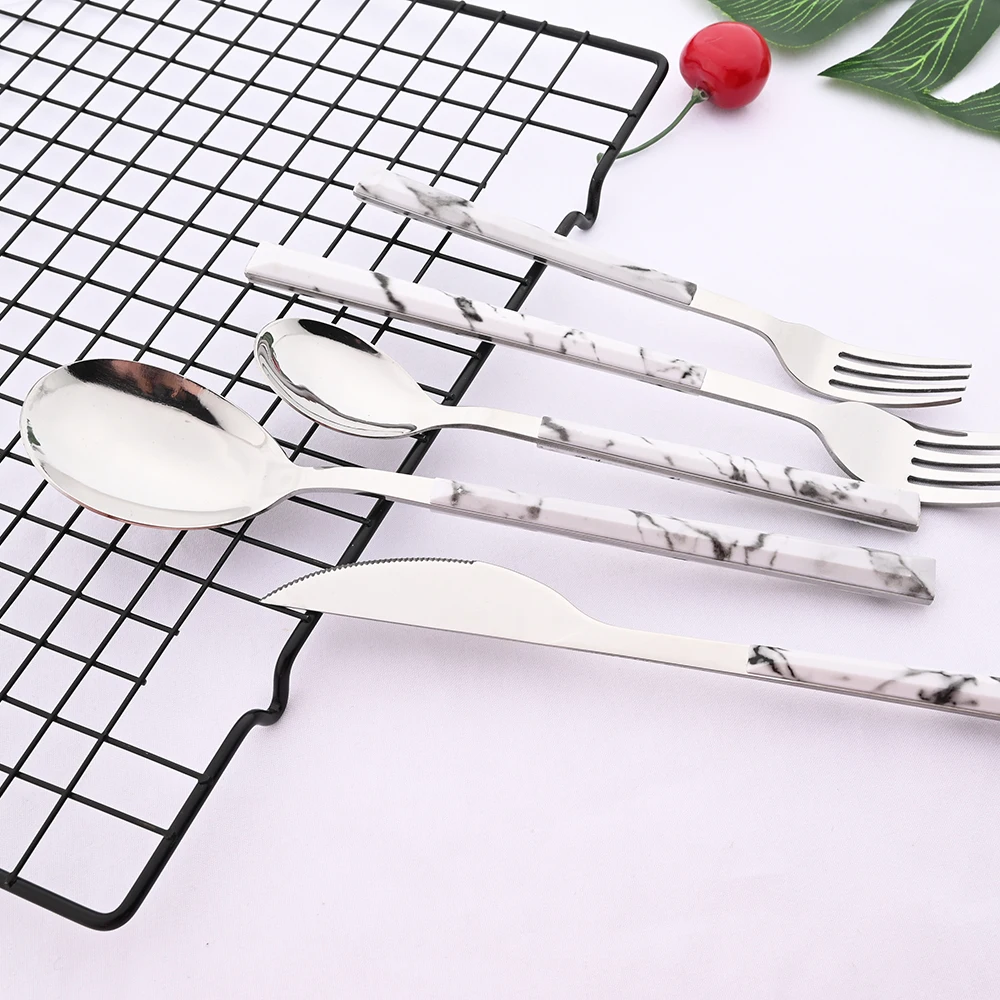 4/16Pcs Dinnerware Stainless Steel Marbling Pattern Flatware Cutlery Knife Spoon Fork Tea Spoon Fork Kitchen Household Tableware