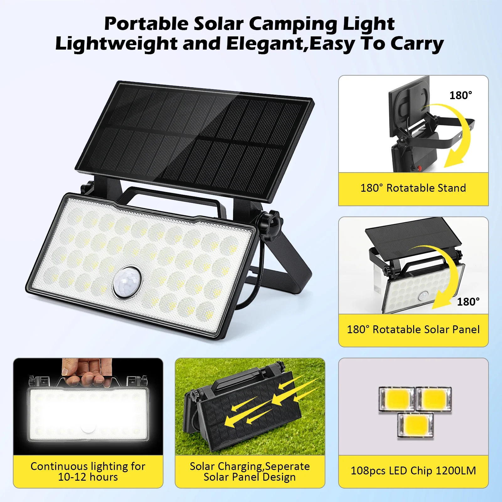 Luz de seguridad solar exterior Panel solar giratorio Luz con sensor de movimiento con 3 modos Luz de iluminación de seguridad solar para campo