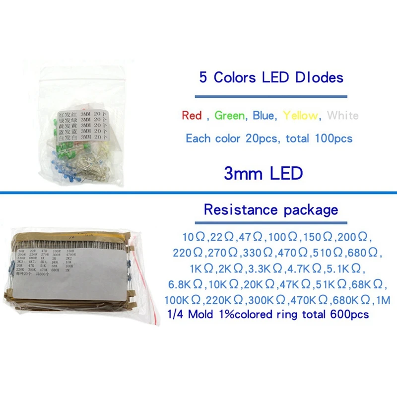 2780PCS 6 Kinds Of Components Package Resistor Package Electrolytic Capacitor Package Diodes Electrolytic Capacitor