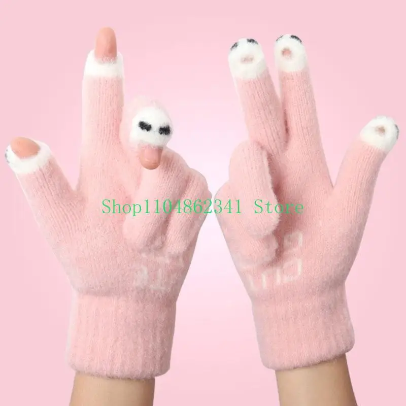 652F Adult Knit Gloves Full Finger Mitten Touchable Screen Glove with Jacquard Letter