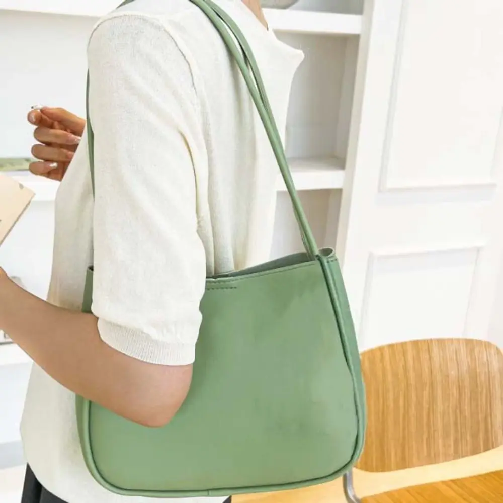 

Elegant Soft PU Tote Bag Large Capacity Magnetic Button Solid Color Handbag Anti-splash Water Polyester French Underarm Bag Work