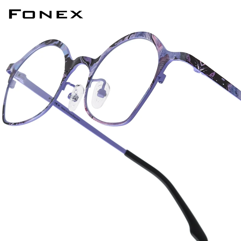 FONEX Pure Titanium Eyeglasses Frame Women Brand Design Retro