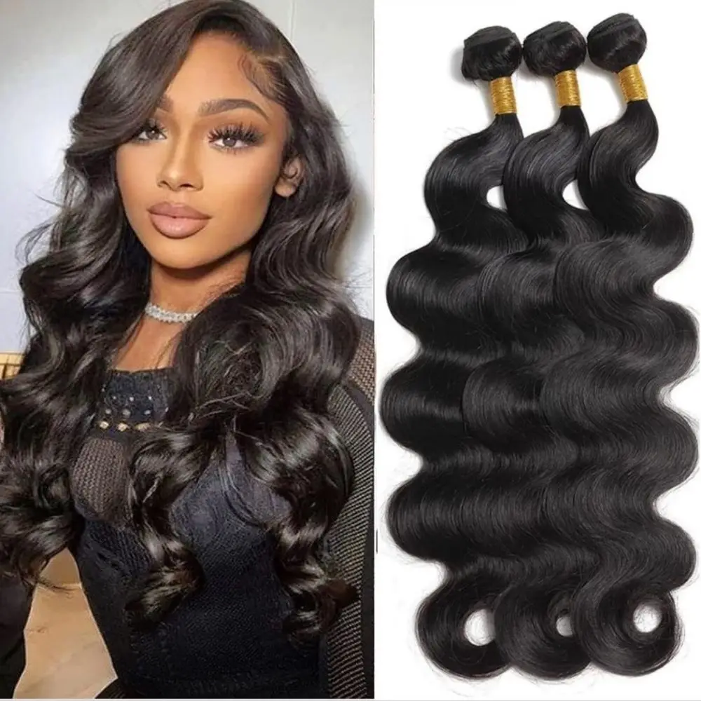 YIJIMEI Body Wave Bundles Human Hair 1 3 4 Bundles Brazilian Weave Virgin Hair Natural Color 28 Inch 100% Human Hair Extensions