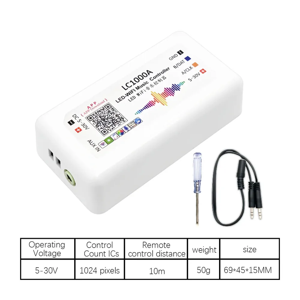 LC1000A WiFi RGB Light Strip with Intelligent Music Controller Real-time Spectrum Display for Party Decorations
