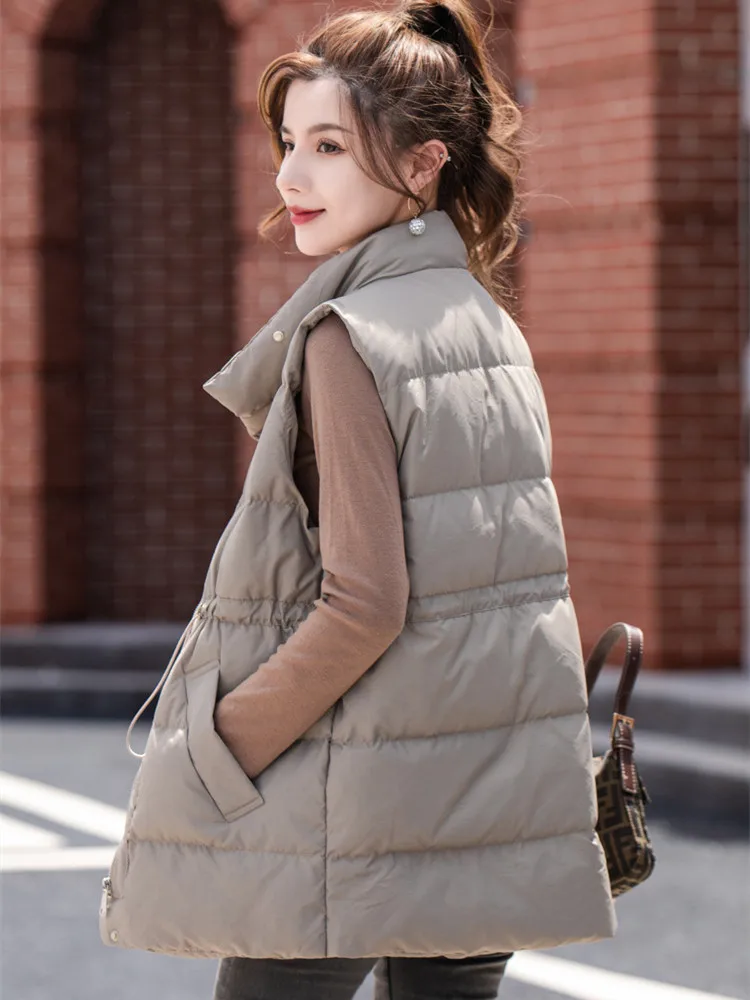 Autumn Winter Warm Down Vest Women\'s Medium Long Jacket White Duck Down Lightweight Down Jacket Waist Vest