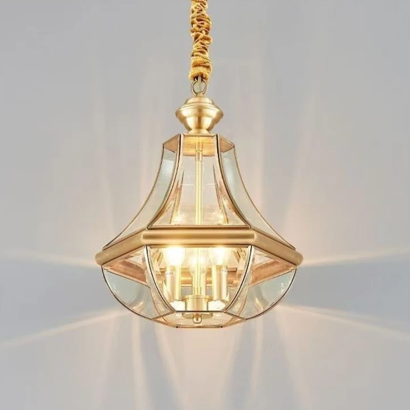 American Full Copper Outdoor Pendant Lights Villa Courtyard Balcony Chandeliers Pavilion Sunroom Soldering Hanging Lamps Decor