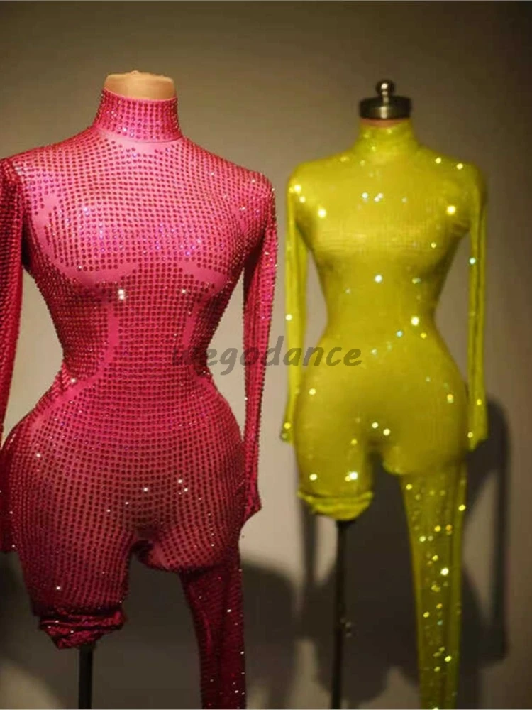 

New Sexy Sparkly Rhinestones Rose Jumpsuit For Woman