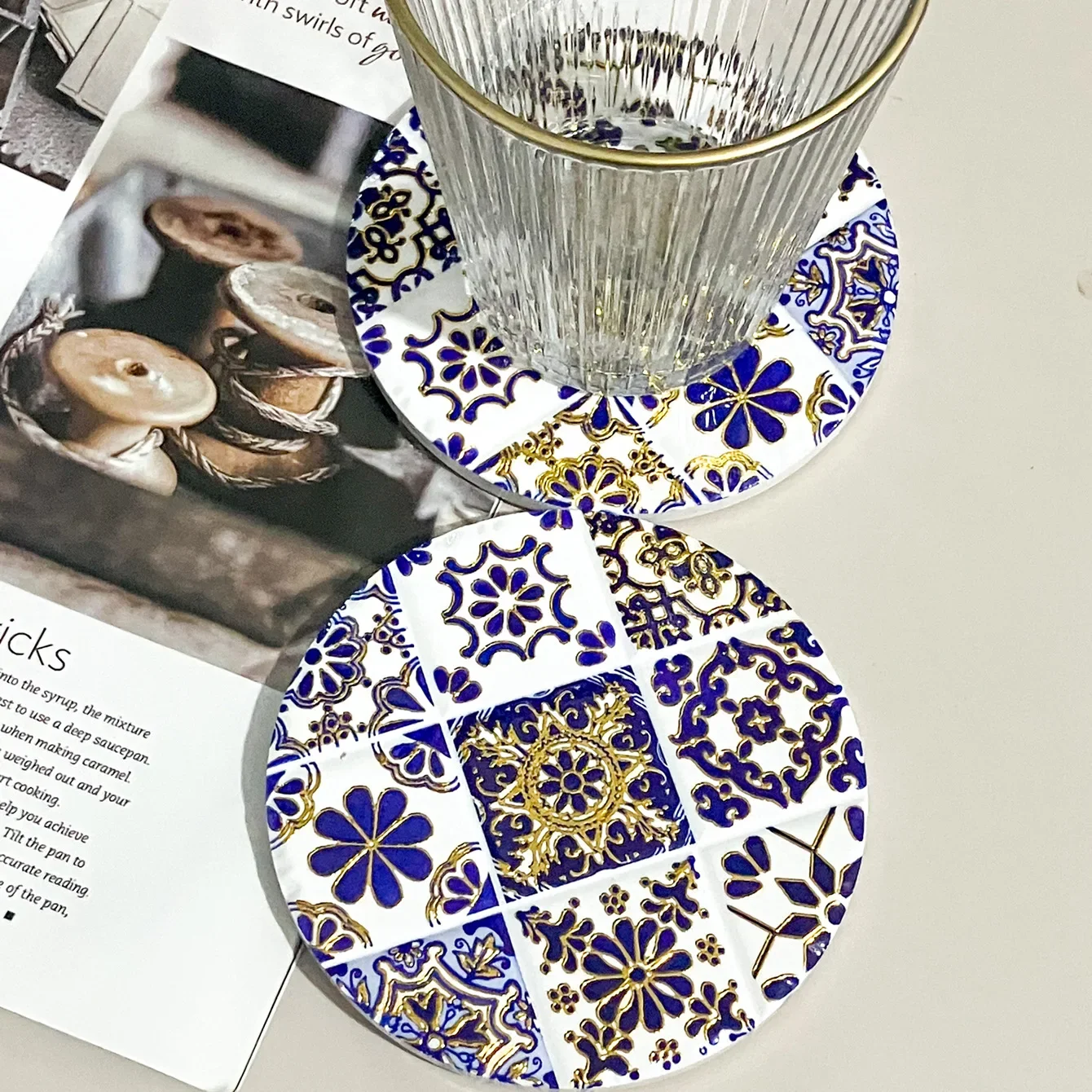 Ceramic Placemat Boho Coasters Round Coffee Tea Cup Mat Heat Insulation Placemat Non-slip Tablemat Tableware Table Decoration