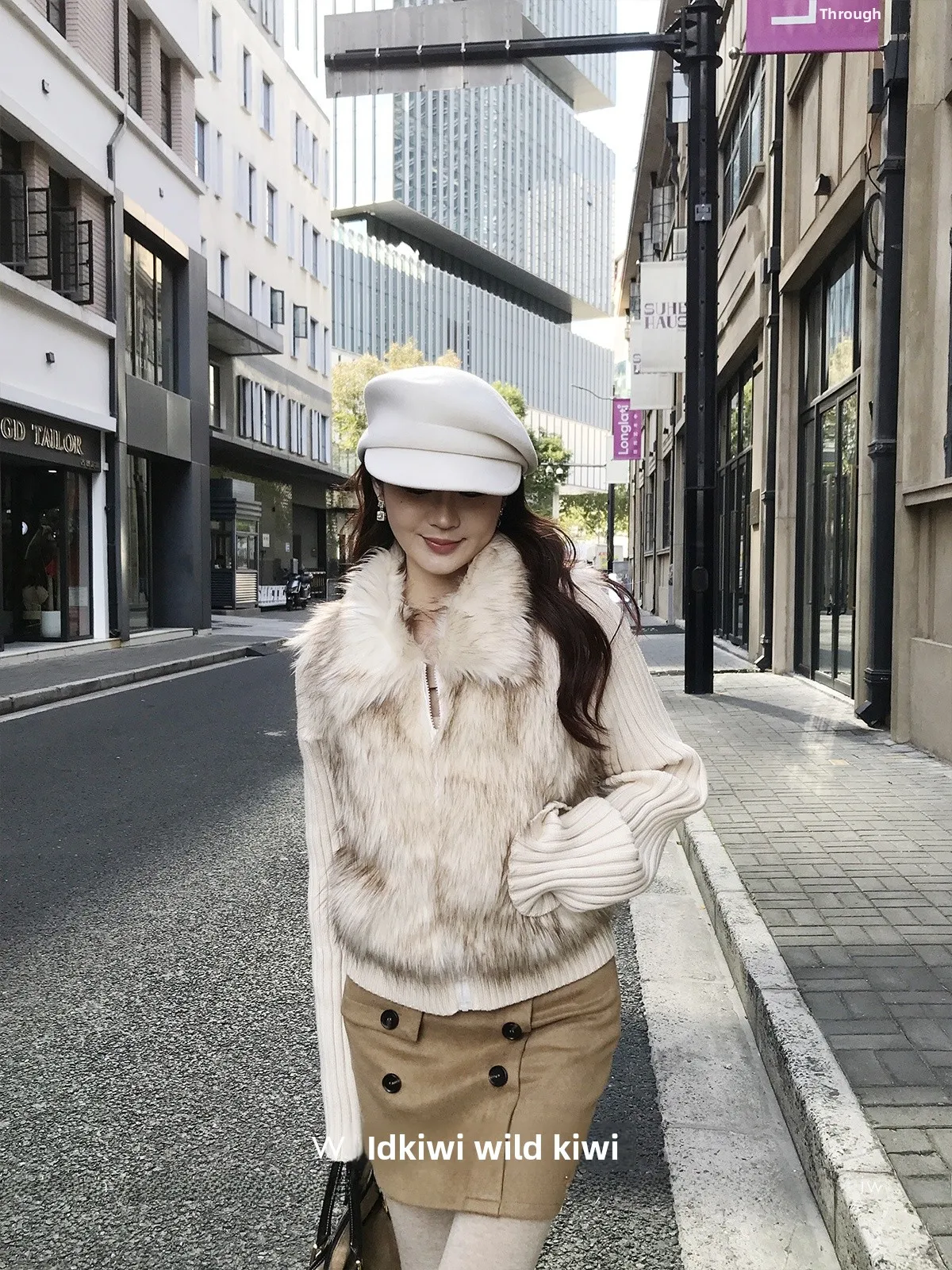 

Wild Kiwi ort Knitted Faux Fur Coat Women's Autumn Winter Thiened Long Sve Zipper Closure Sli Splice Design Eco-fr...