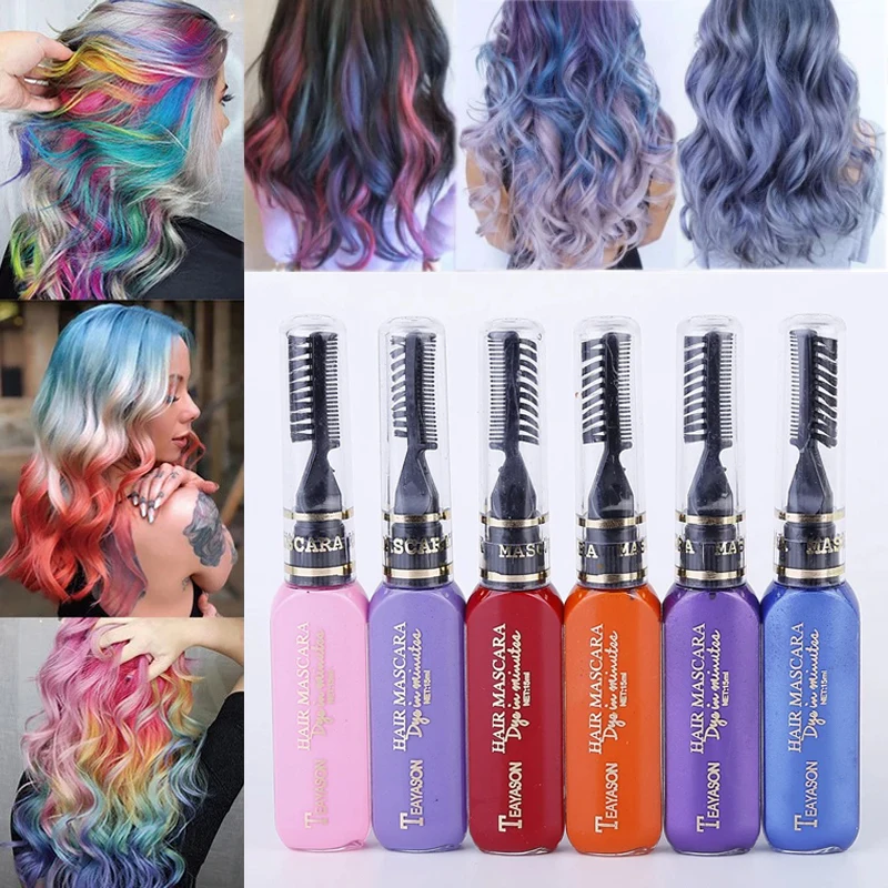 13 Farben Einweg-Haarfarbe Abwaschbare Haarfarb-Mascara Haarpflege-Tool Ungiftige DIY Blau Grau Lila Haarwachs