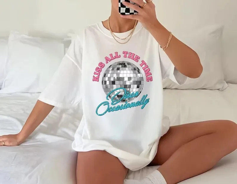 Always Kiss on Disco Occasionally T-Shirt from Harry Styles' Album Ins Y2k, Unisex Y2K Hip-Hop Style Women And Men T-Shirt
