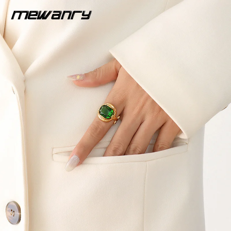 Mewanry Green Zircon Golden Ring For Women Girls Simple Creative Vintage Fashion Elegant Delicate Unique Engagement Jewelry Gift