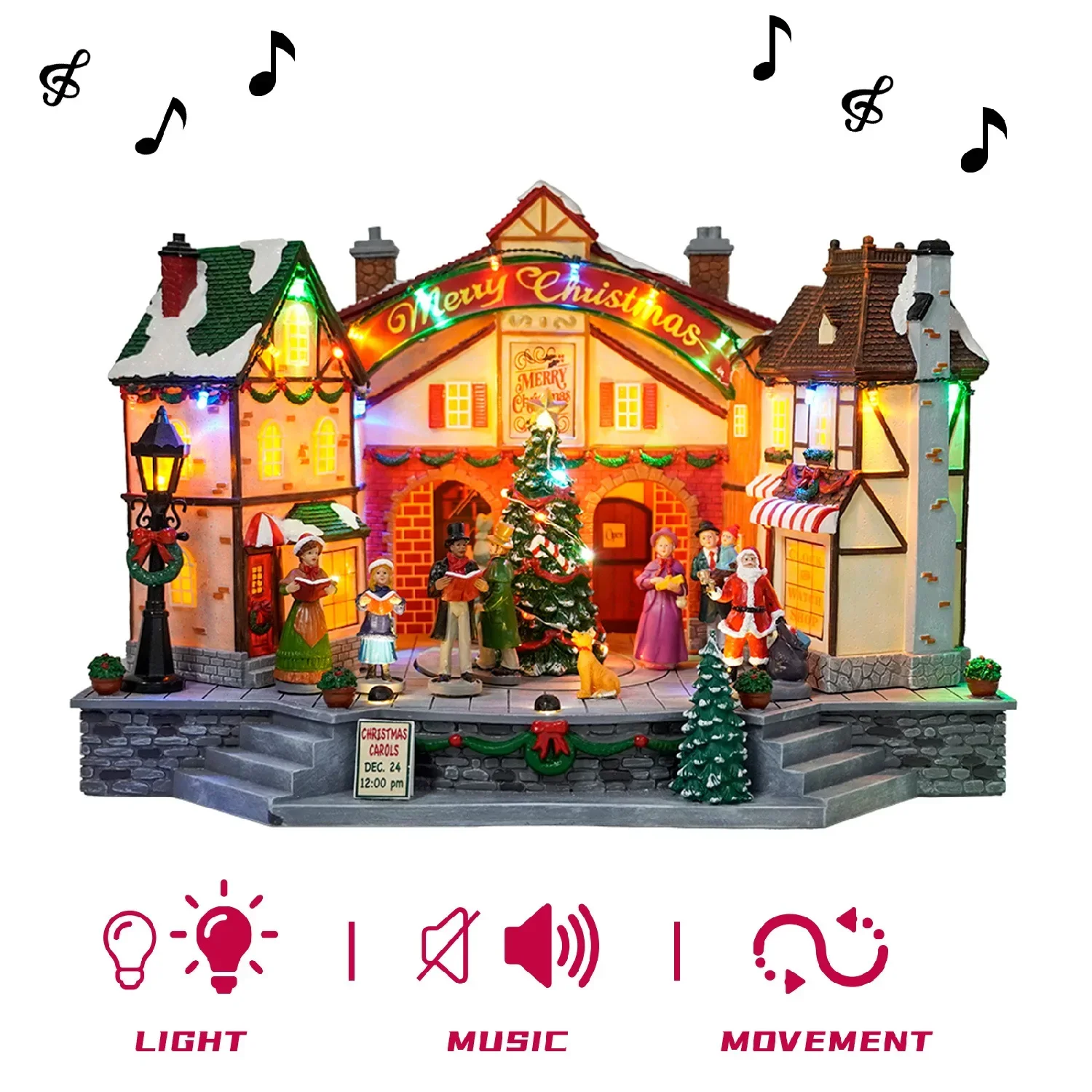 Stock New large Christmas decorations colorful light Christmas town resin crafts decoration music box