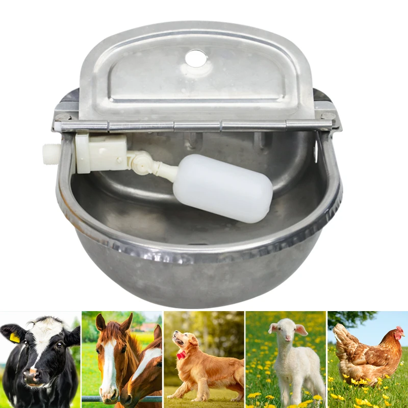 

Stainless Steel Cow Drinking Water Bowl With Drain Hole Water Outlet Automatic Float Farming Trough for Cattle Sheep Dog Horse