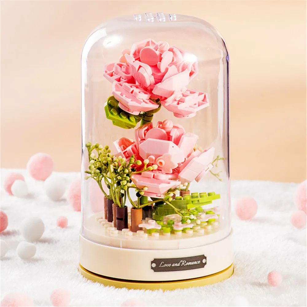 

2022 City Immortal Flower Blossoms Plant Building Blocks Bricks DIY Technical Dream Music Box MOC Assembly Toys For Girls Gift